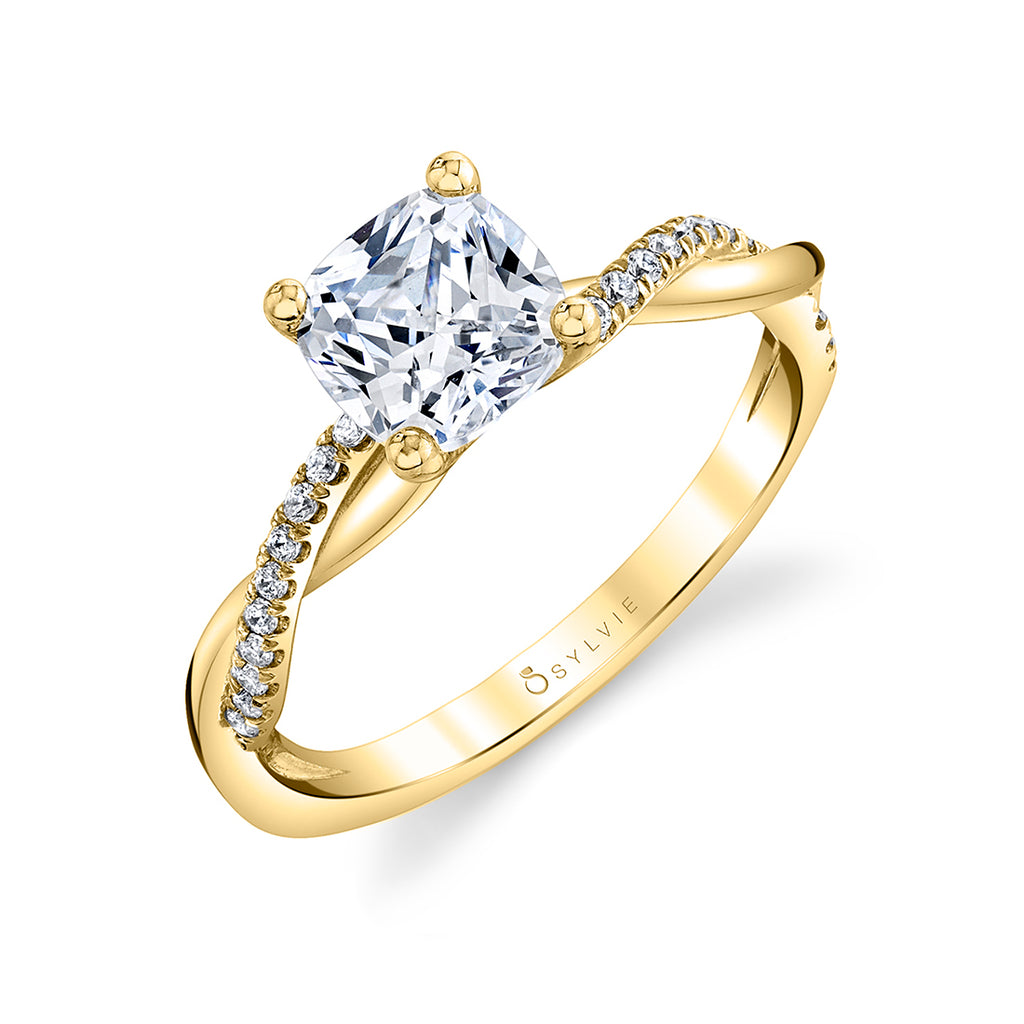 Cushion Cut Diamond Spiral Engagement Ring - Yasmine 14k Gold Yellow