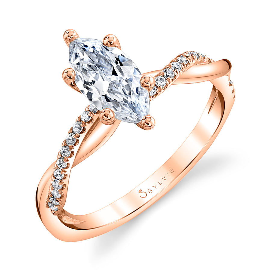 Marquise Diamond Spiral Engagement Ring - Yasmine 14k Gold Rose