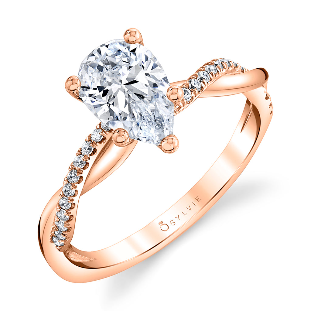 Pear Shaped Diamond Spiral Engagement Ring - Yasmine 14k Gold Rose