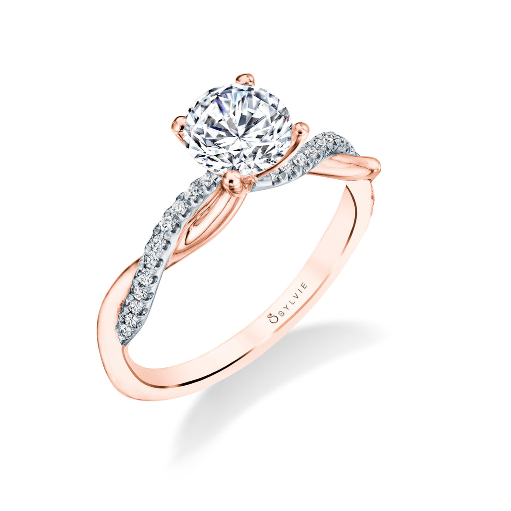 Round Cut Two Tone Diamond Spiral Engagement Ring - Yasmine 18k Gold Rose