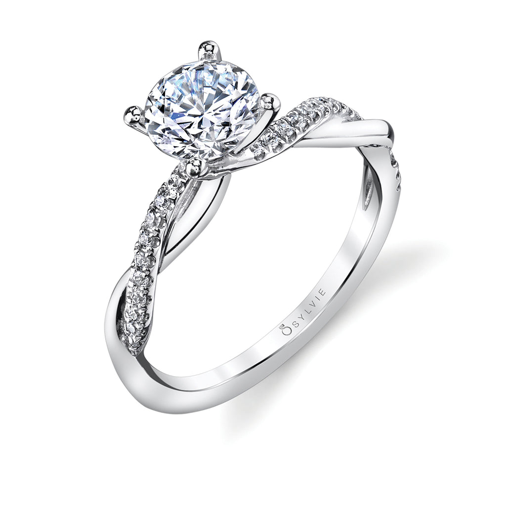 Round Cut Diamond Spiral Engagement Ring - Yasmine 18k Gold White