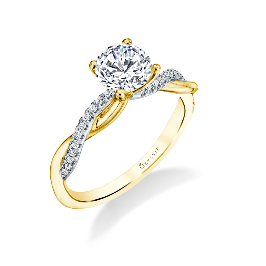 Round Cut Two Tone Diamond Spiral Engagement Ring - Yasmine 18k Gold Yellow