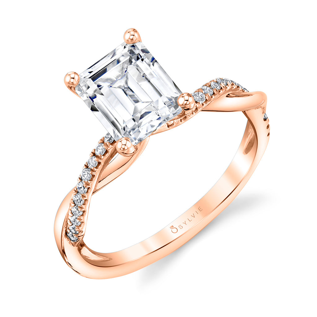 Emerald Cut Diamond Spiral Engagement Ring - Yasmine 18k Gold Rose