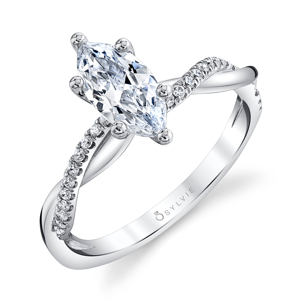 Marquise Diamond Spiral Engagement Ring - Yasmine Platinum White