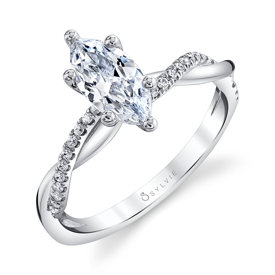 Marquise Diamond Spiral Engagement Ring - Yasmine Platinum White