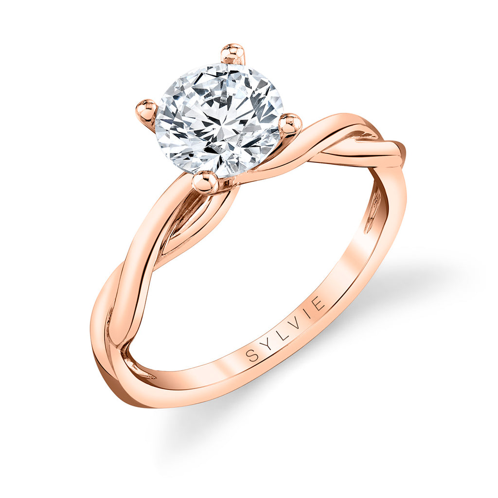 Round Cut Spiral Engagement Ring - Yasmine 14k Gold Rose