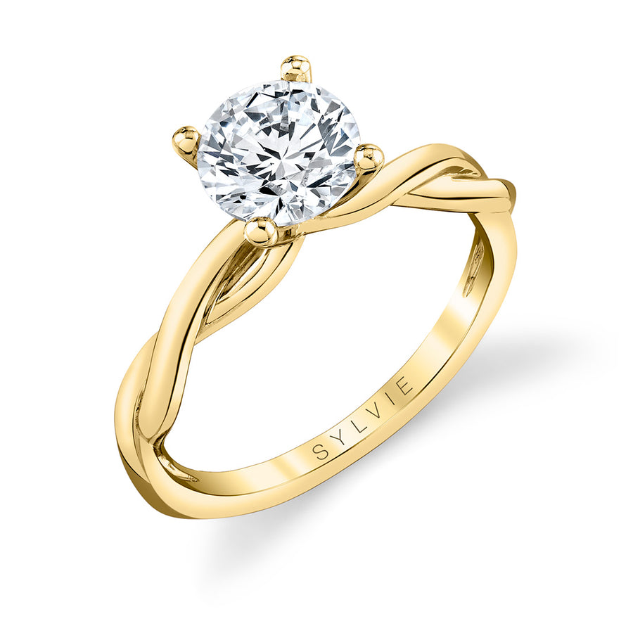 Round Cut Spiral Engagement Ring - Yasmine 18k Gold Yellow