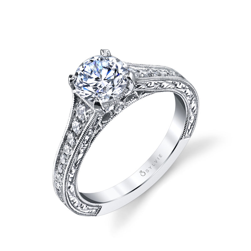 Sylvie 14k White Gold Diamond Straight Engagement Ring