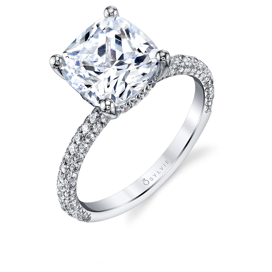 Cushion Cut Classic Pave Engagement Ring - Jayla Platinum White