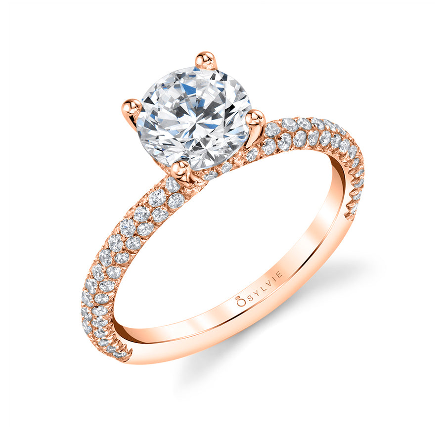 Round Cut Classic Pave Engagement Ring - Jayla 14k Gold Rose
