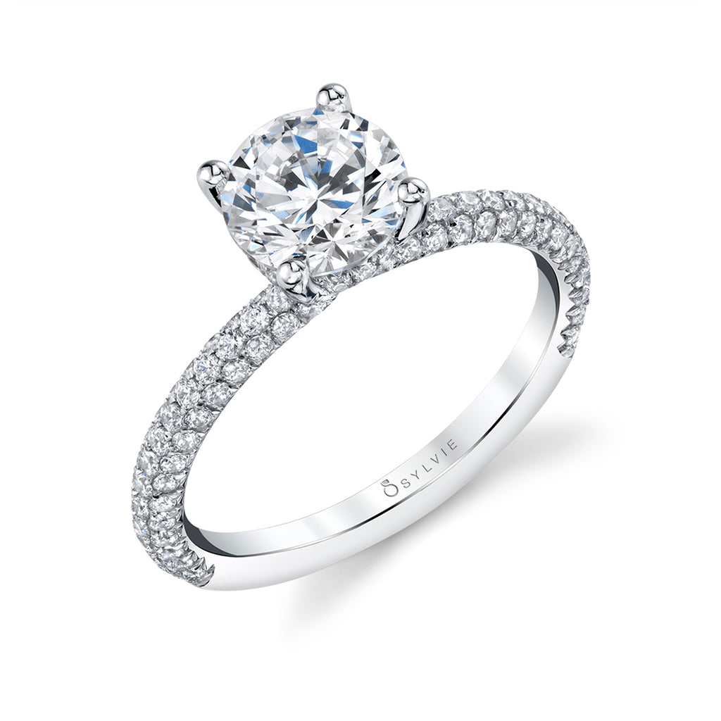 Round Cut Classic Pave Engagement Ring - Jayla Platinum White