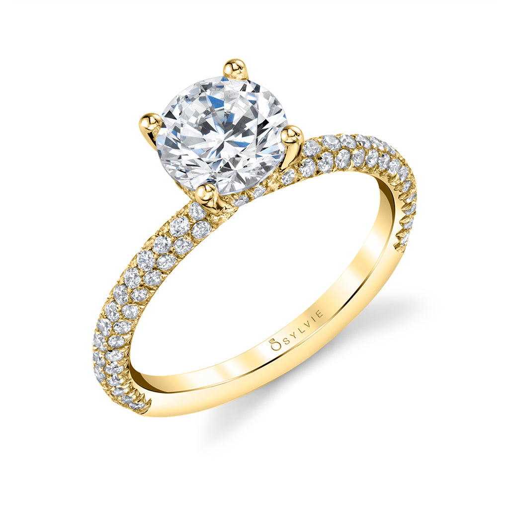 Round Cut Classic Pave Engagement Ring - Jayla 14k Gold Yellow