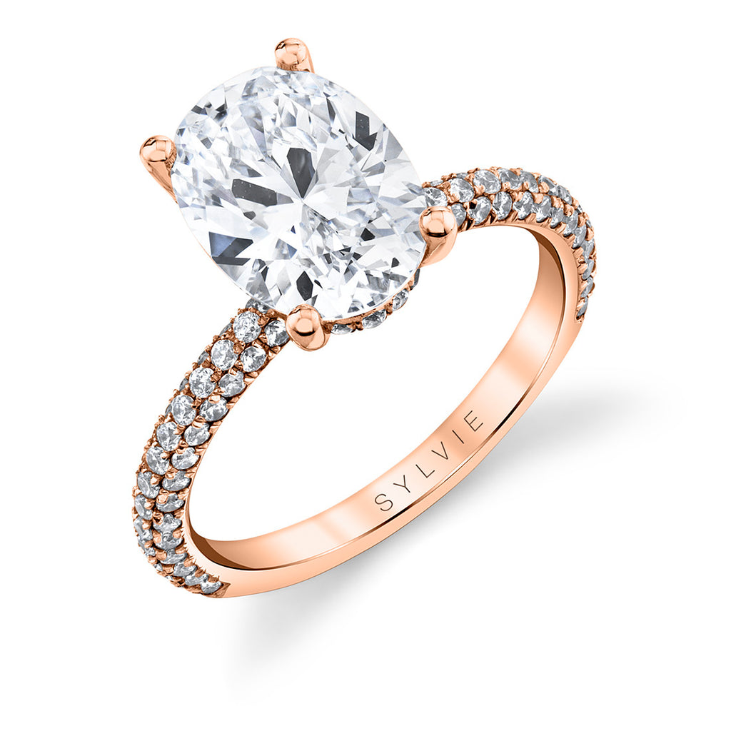 Oval Cut Classic Pave Engagement Ring - Jayla 18k Gold Rose