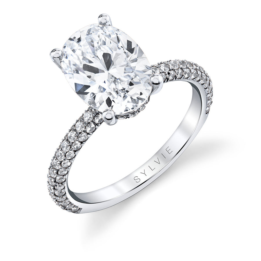 Oval Cut Classic Pave Engagement Ring - Jayla Platinum White