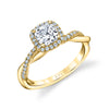 Cushion Cut Modern Halo Diamond Spiral Engagement Ring - Coralie 18k Gold Yellow