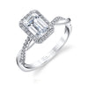 Emerald Cut Modern Halo Diamond Spiral Engagement Ring - Coralie 18k Gold White