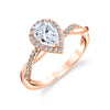 Pear Shaped Modern Halo Diamond Spiral Engagement Ring - Coralie 14k Gold Rose