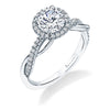 Round Cut Modern Halo Diamond Spiral Engagement Ring - Coralie 18k Gold White