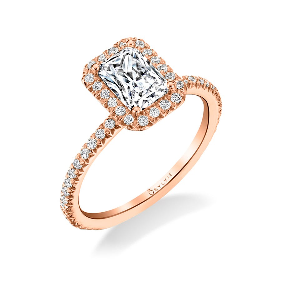 Emerald Cut Classic Halo Engagement Ring - Vivian 18k Gold Rose