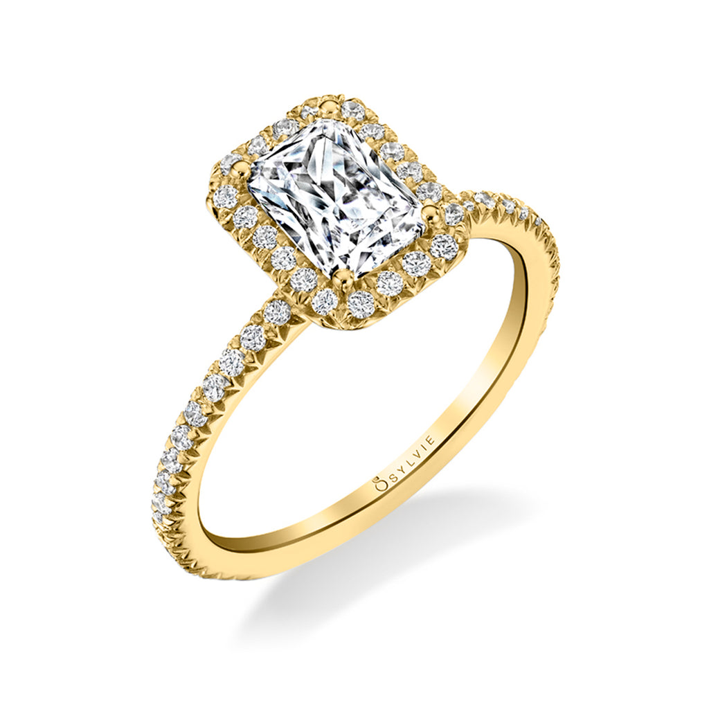 Emerald Cut Classic Halo Engagement Ring - Vivian 14k Gold Yellow