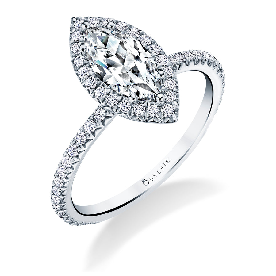 Marquise Classic Halo Engagement Ring - Vivian Platinum White