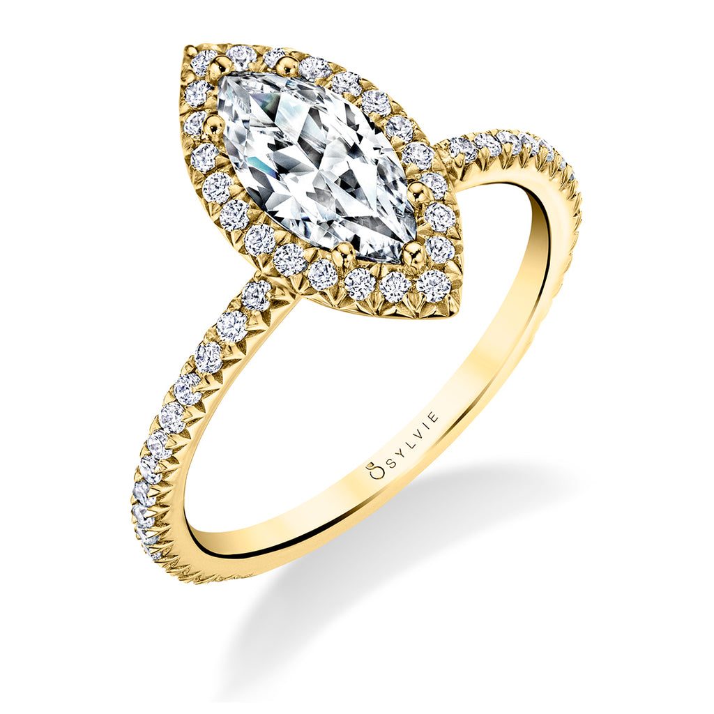 Marquise Classic Halo Engagement Ring - Vivian 14k Gold Yellow