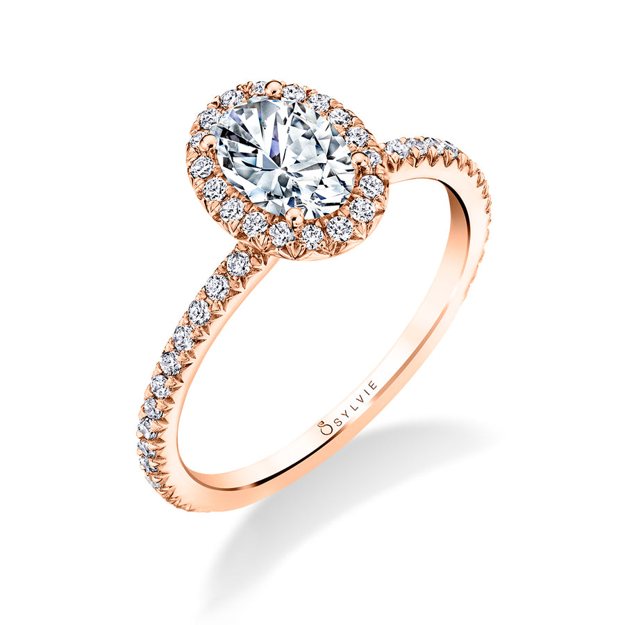 Oval Cut Classic Halo Engagement Ring - Vivian 14k Gold Rose