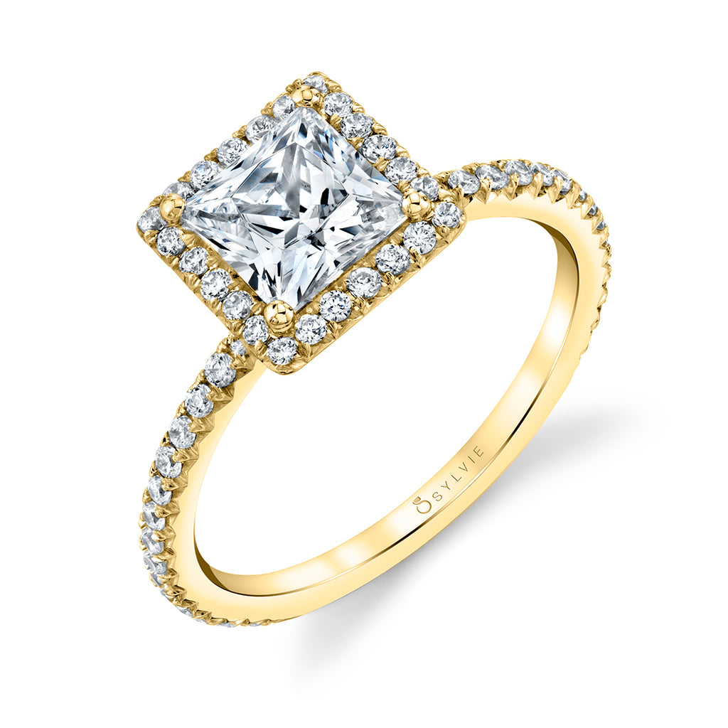 Princess Cut Classic Halo Engagement Ring - Vivian 14k Gold Yellow
