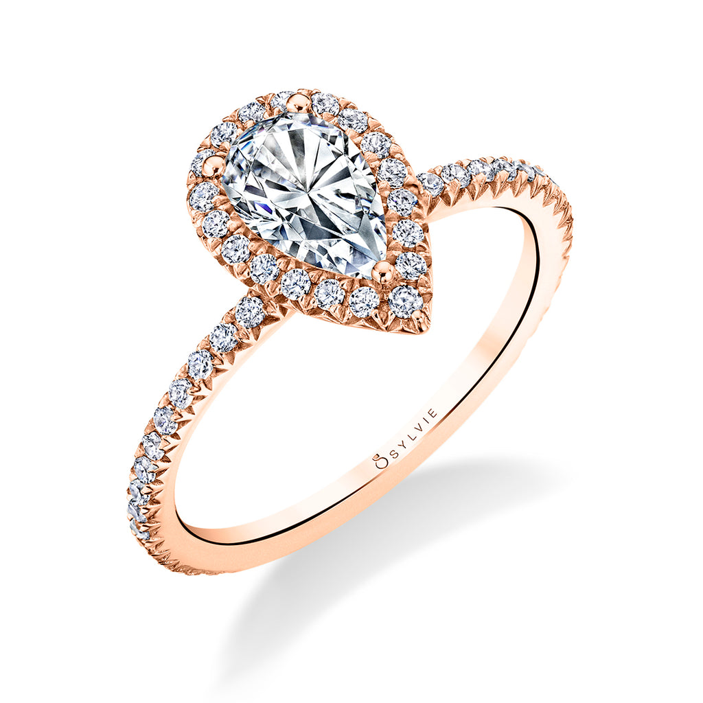 Pear Shaped Classic Halo Engagement Ring - Vivian 18k Gold Rose