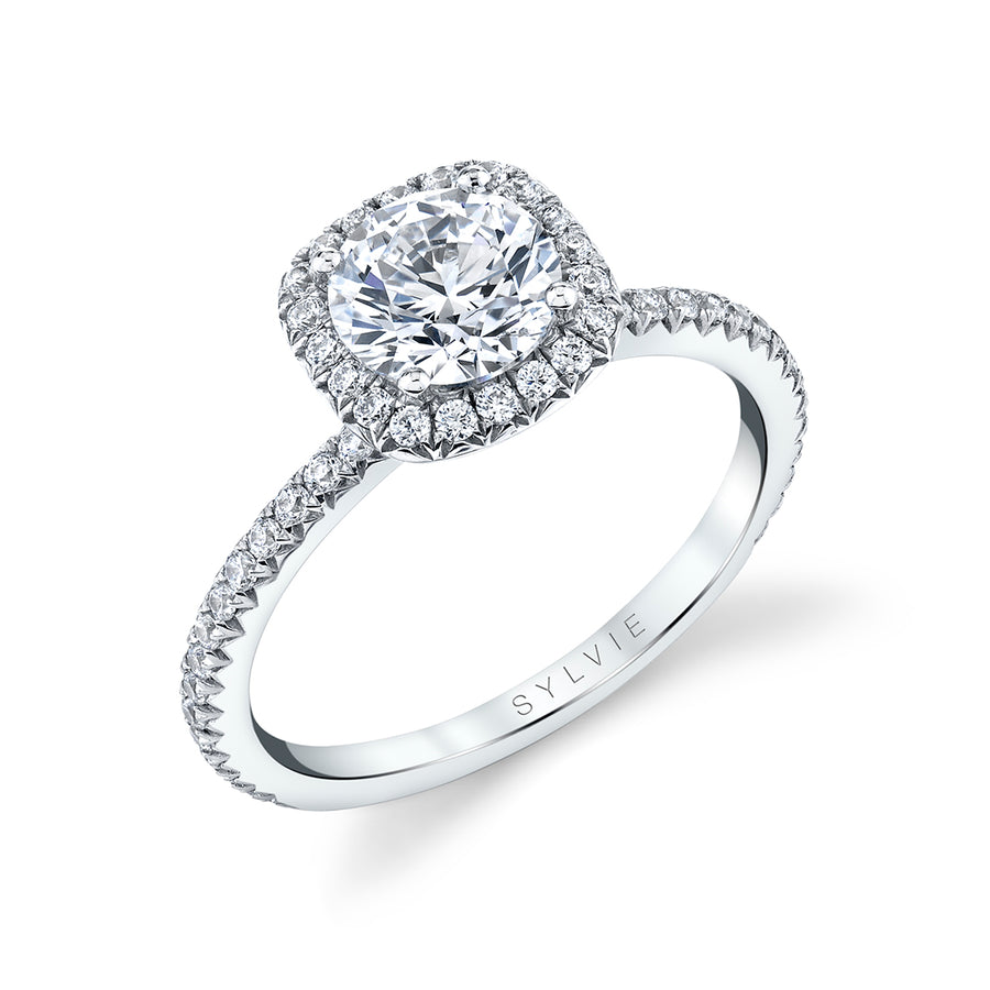 Cushion Cut Classic Halo Engagement Ring - Vivian Platinum White