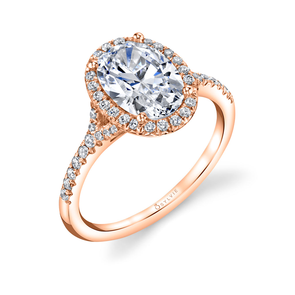 Oval Cut Halo Engagement Ring - Alexandra 14k Gold Rose