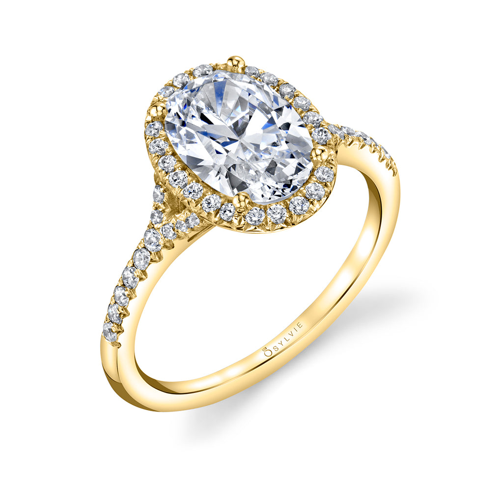 Oval Cut Halo Engagement Ring - Alexandra 14k Gold Yellow