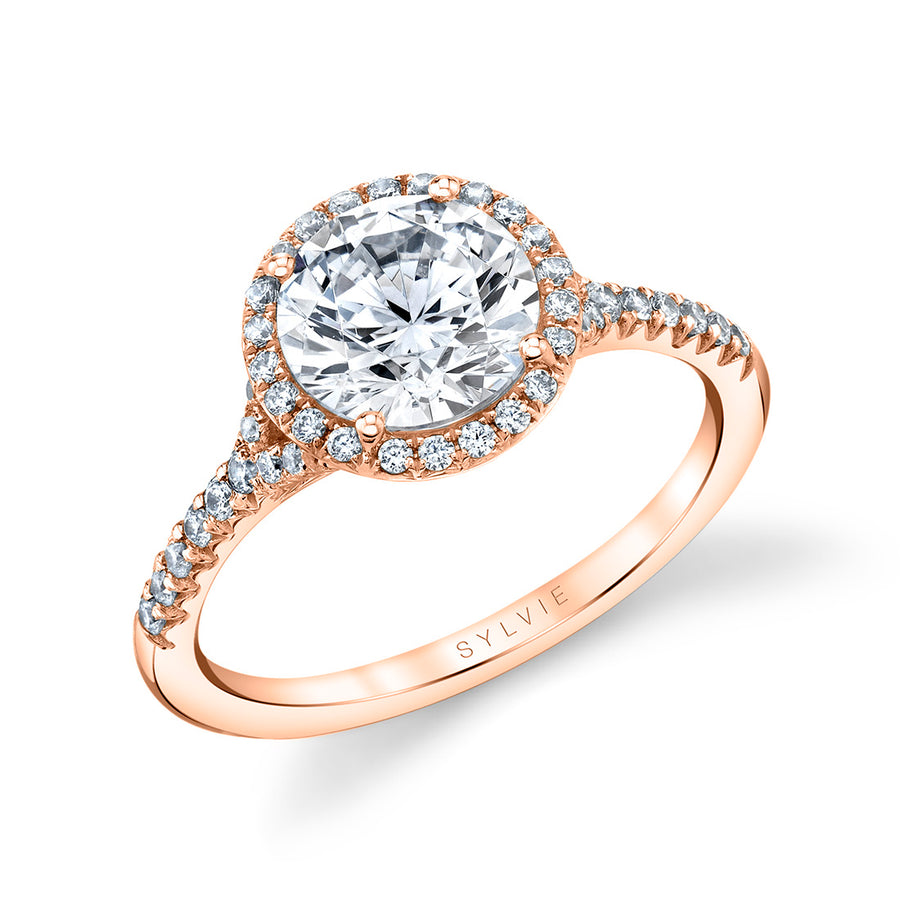 Round Cut Halo Engagement Ring Ã¢â‚¬â€œ Alexandra 14k Gold Rose