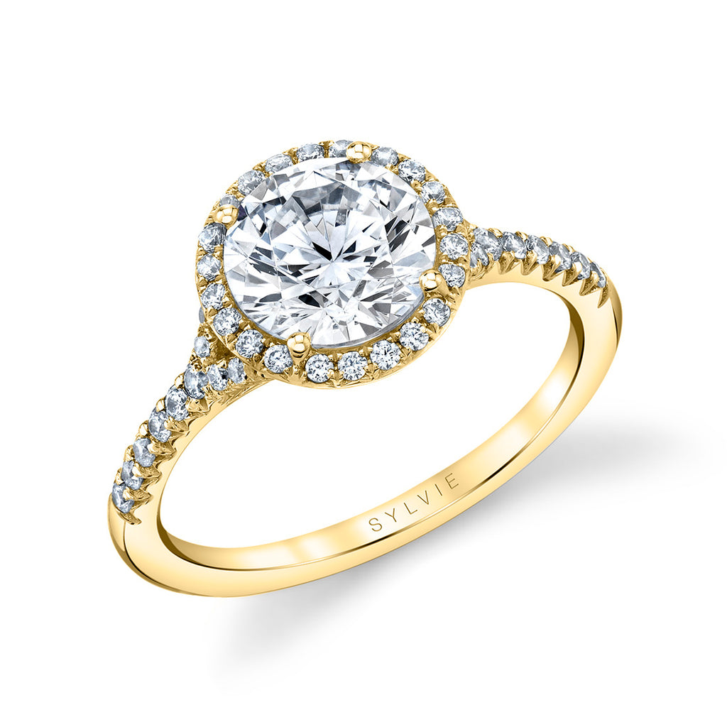 Round Cut Halo Engagement Ring Ã¢â‚¬â€œ Alexandra 18k Gold Yellow