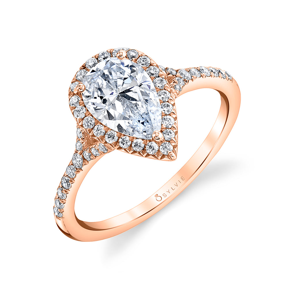 Pear Shaped Halo Engagement Ring - Alexandra 14k Gold Rose