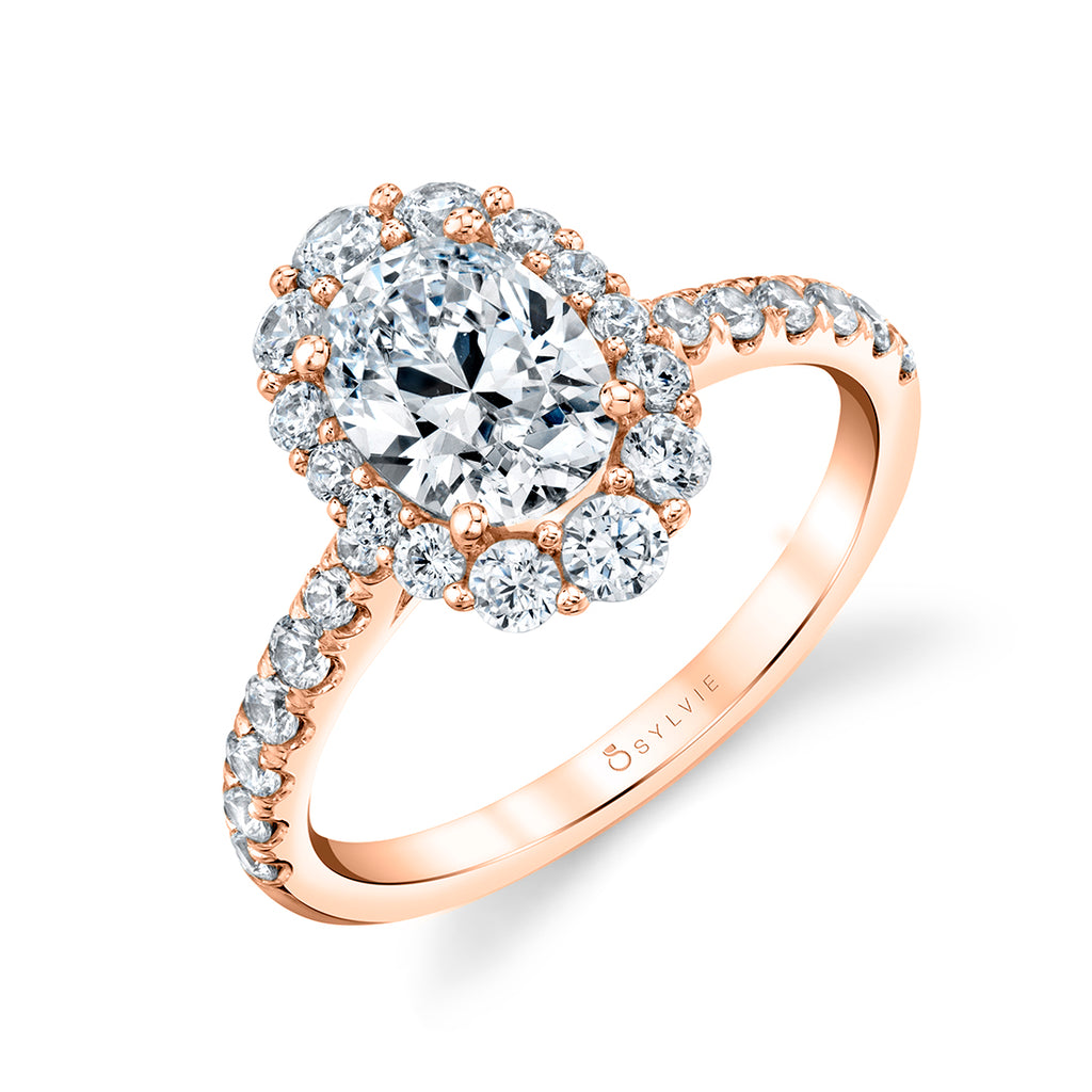 Oval Cut Halo Engagement Ring - Jillian 18k Gold Rose