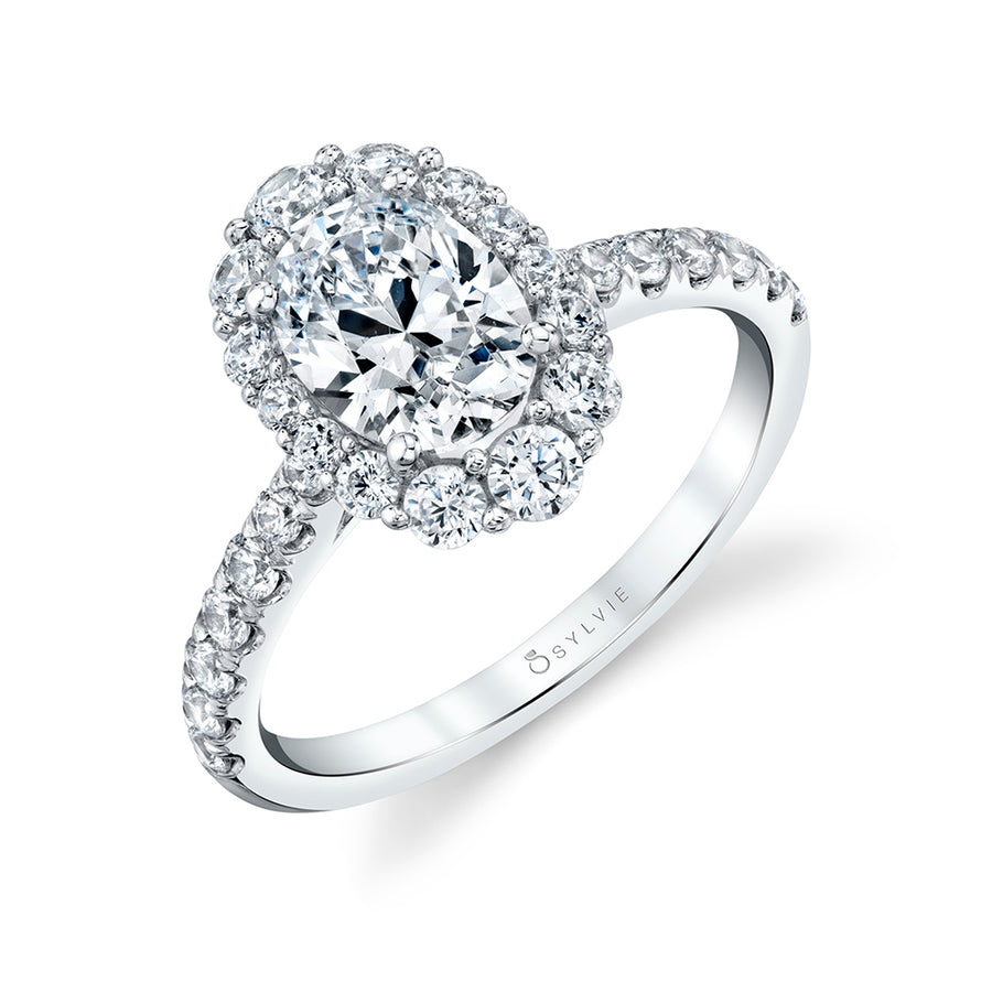 Oval Cut Halo Engagement Ring - Jillian 14k Gold White