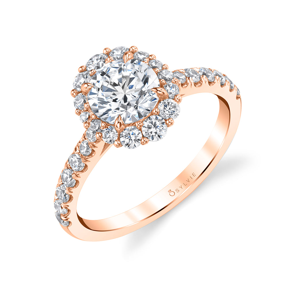 Round Cut Halo Engagement Ring - Jillian 14k Gold Rose