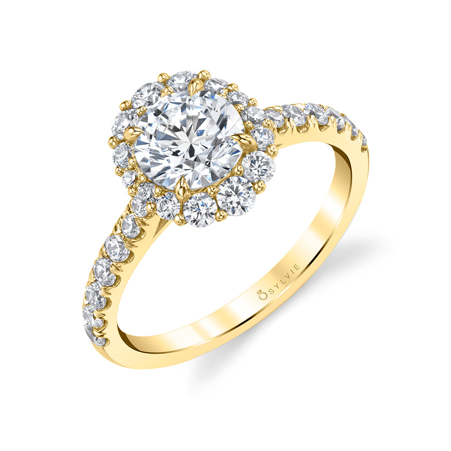 Round Cut Halo Engagement Ring - Jillian 14k Gold Yellow