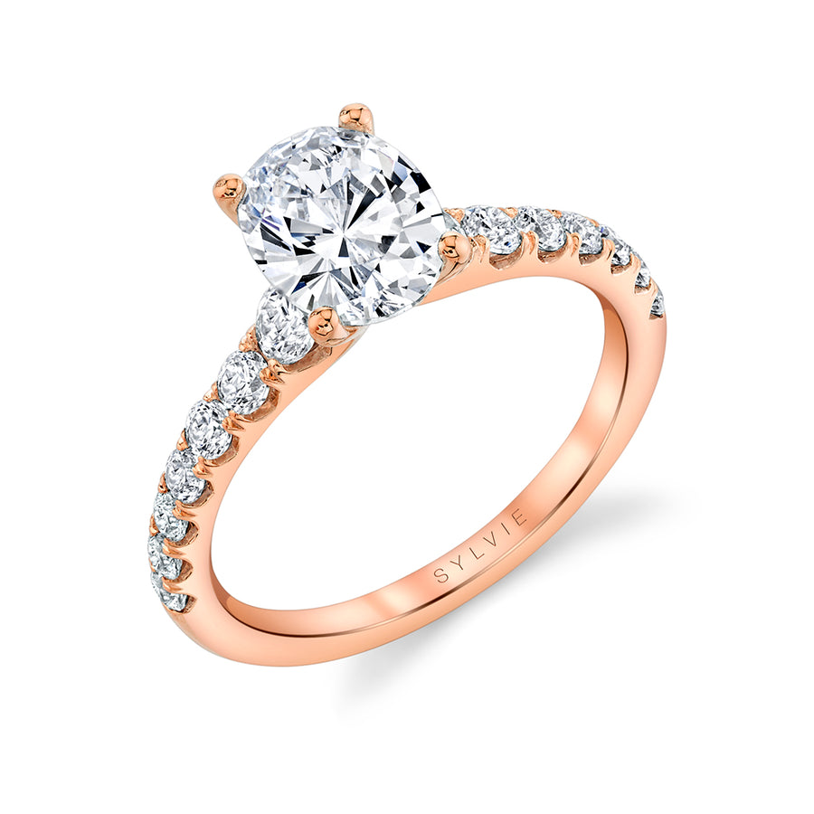 Oval Cut Classic Engagement Ring - Veronique 14k Gold Rose