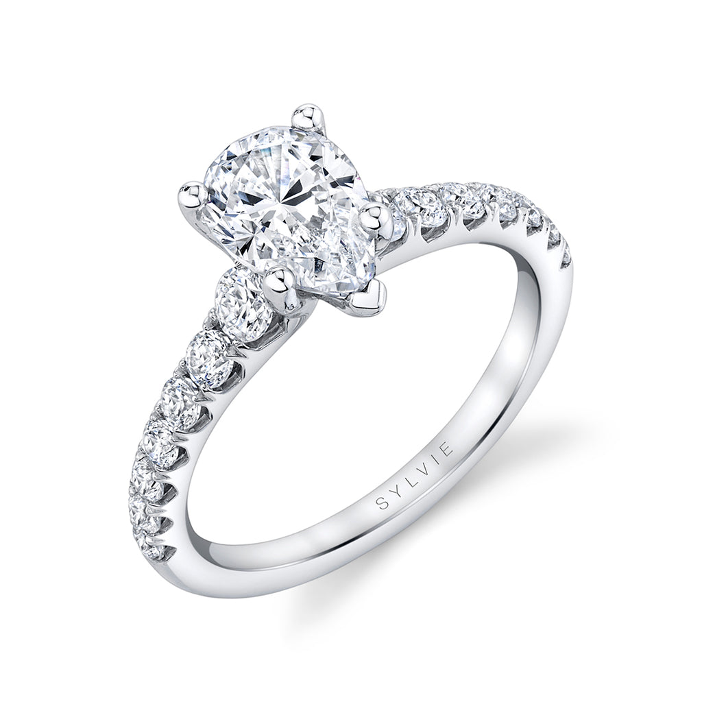 Pear Shaped Classic Engagement Ring - Veronique Platinum White