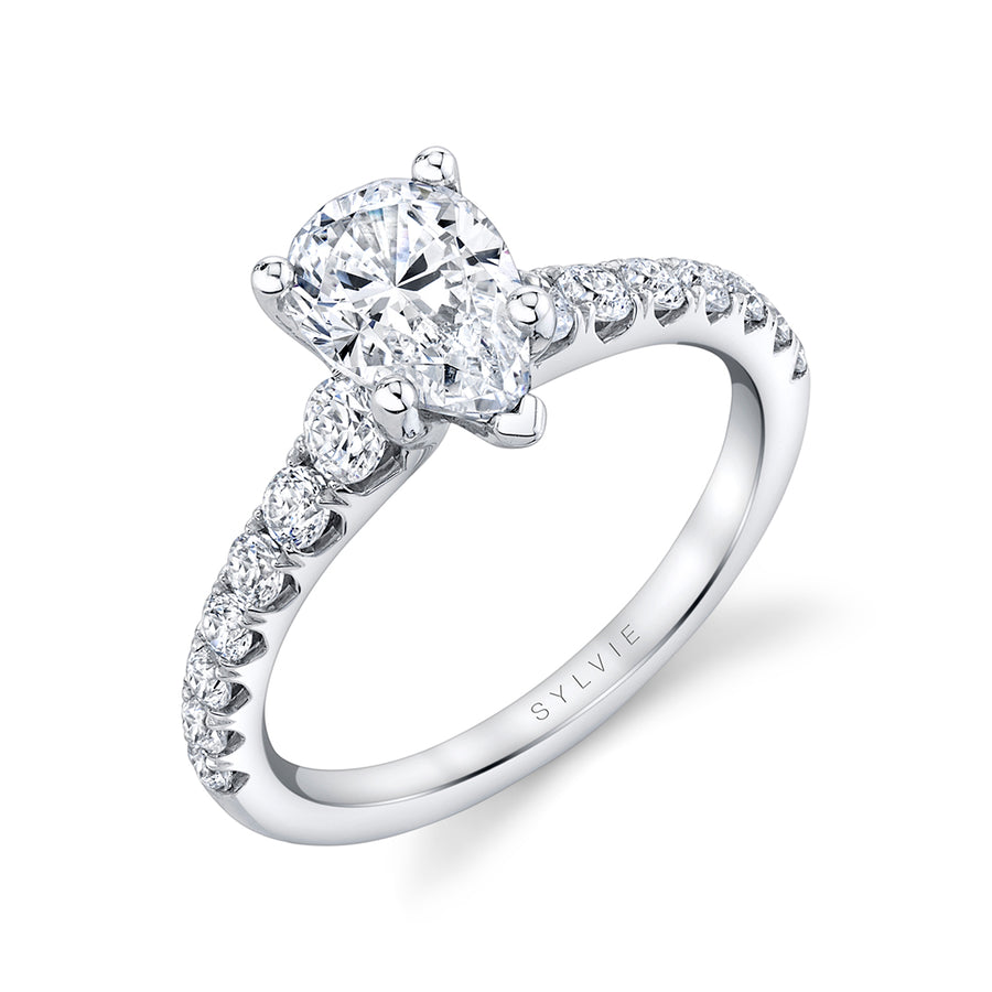 Pear Shaped Classic Engagement Ring - Veronique Platinum White