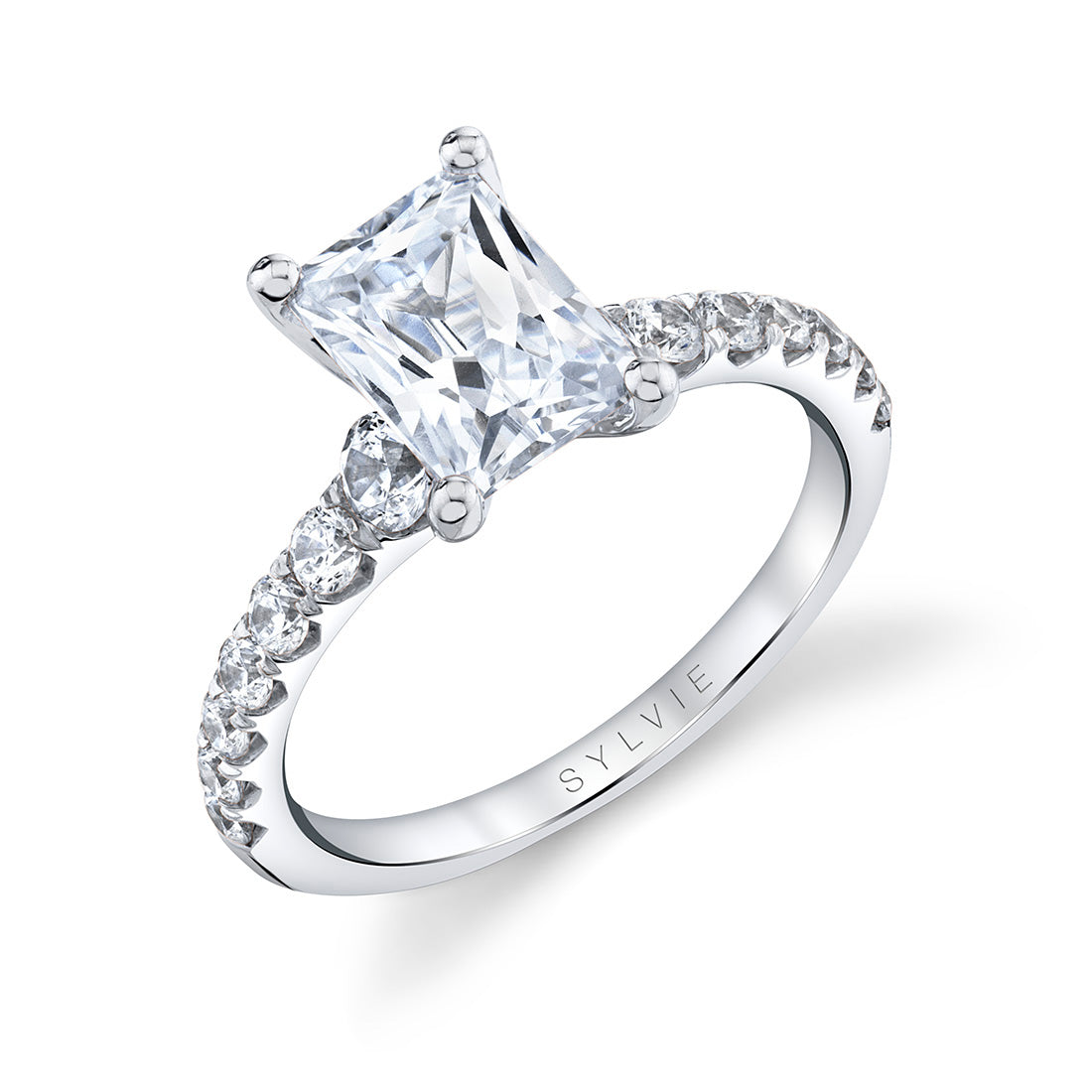 Sylvie Radiant Cut Classic Engagement Ring - Veronique 14k Gold White