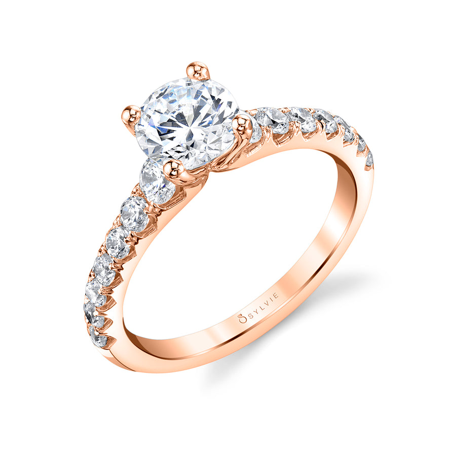 Round Cut Classic Engagement Ring - Veronique 14k Gold Rose
