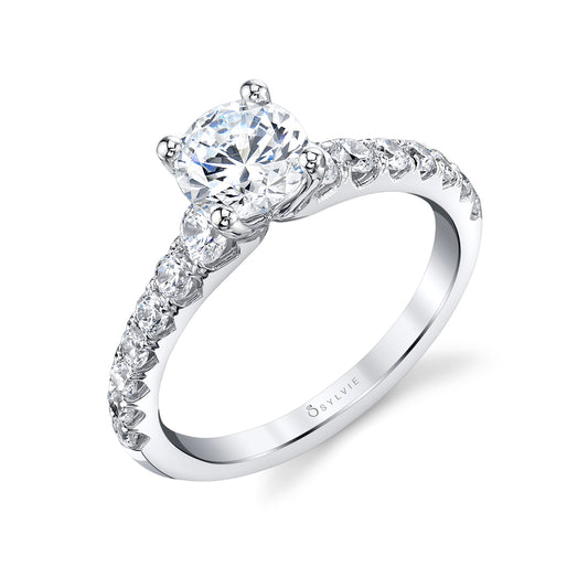 Sylvie Round Cut Classic Engagement Ring - Veronique 14k Gold White