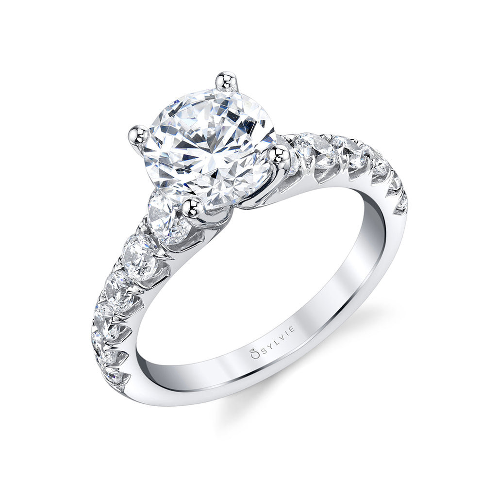 Wide Band Engagement Ring - Andrea Platinum White