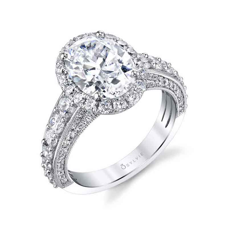 Sylvie 14k White Gold Diamond Halo Engagement Ring