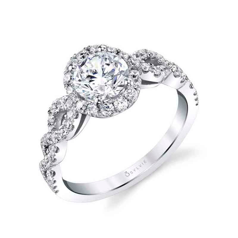 Sylvie 14k White Gold Diamond Halo Engagement Ring