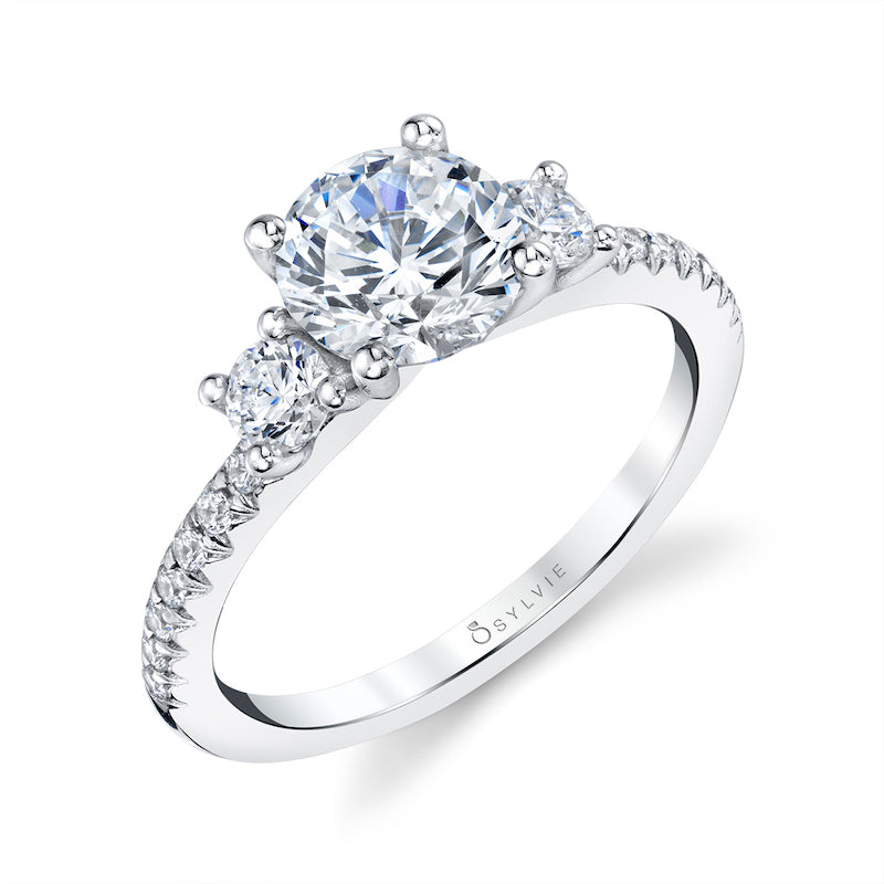 Sylvie 14k White Gold Diamond 3 Stone Engagement Ring