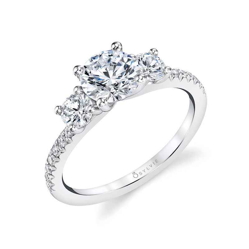Sylvie 14k White Gold Diamond 3 Stone Engagement Ring